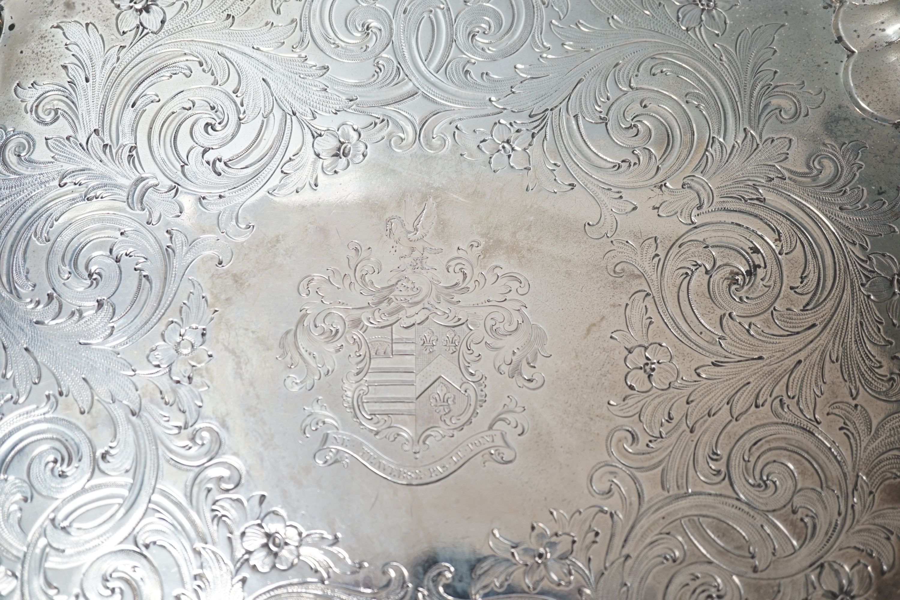 A Victorian engraved silver salver, by Edward & John Barnard, London, 1857, 36.9cm, 37oz.